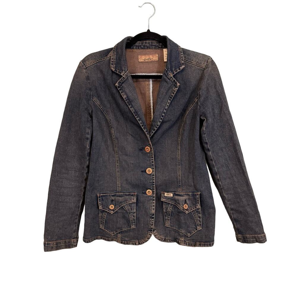 VINTAGE Levi Strauss Signature Blazer Jacket Women M Blue Jean Collared 3 Button